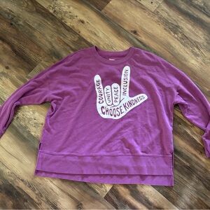Time and Tru Magenta Sweatshirt with Peace Graphic